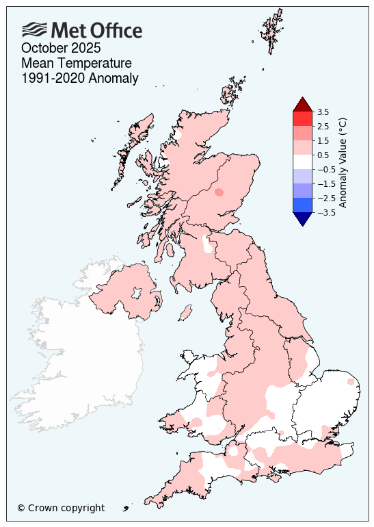 Map showing UK rainfall across October 2025