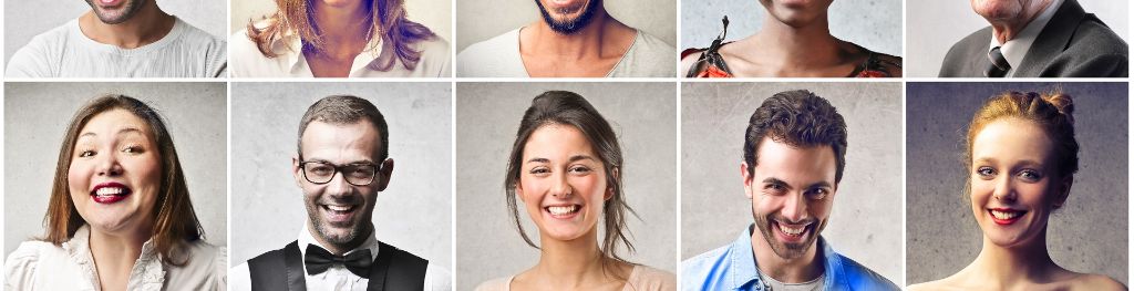 A sequence of pictures of a diverse group of smiling people