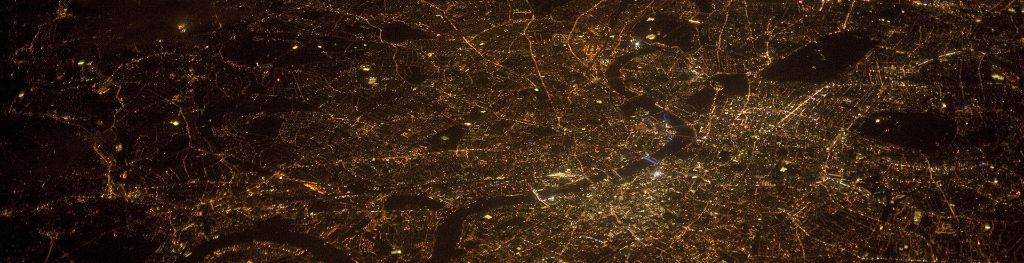 Aerial view of London lights at night