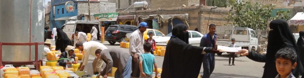 UNICEF distribution of jerrycans of clean water in Yemen to help prevent cholera