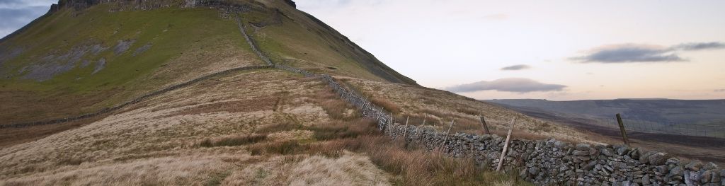A drystone wall leading up a hill in the Yorkshire Dales.
