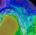 Path of the jet stream and how it interacts with the UK shown on the globe