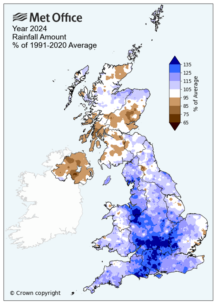 UK rainfall map 2024