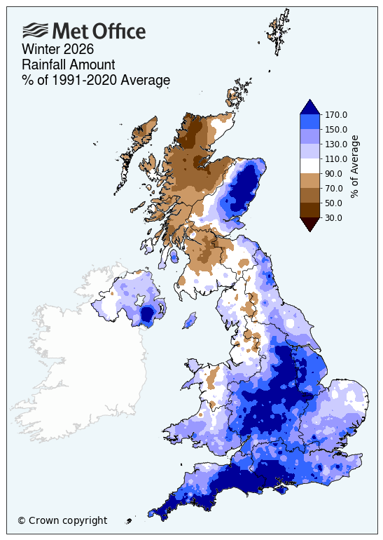 Map showing UK rainfall winter 25/26