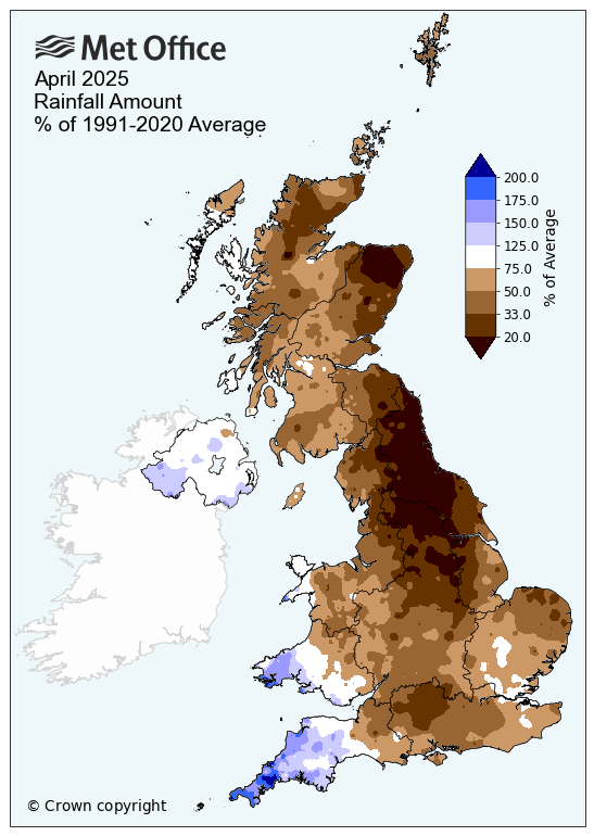 Map showing monthly rainfall for April 2025