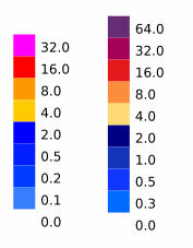 The image shows the old and new rainfall colour scales. The new scale has more colours at either end.