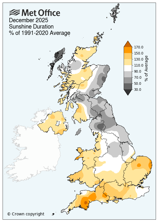 Graph showing 2025 December sunshine hours