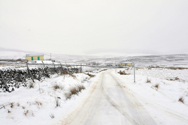 Snowy road at Harvieston in Kinbrace